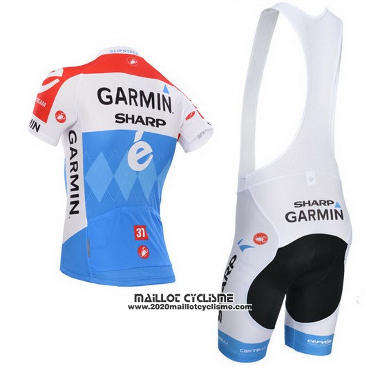 2014 Maillot Ciclismo Garmin Sharp Bleu Clair et Rouge Manches Courtes et Cuissard